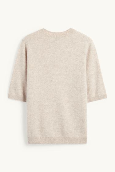 Mujer - Jersey de punto de cachemir - manga corta - beige claro