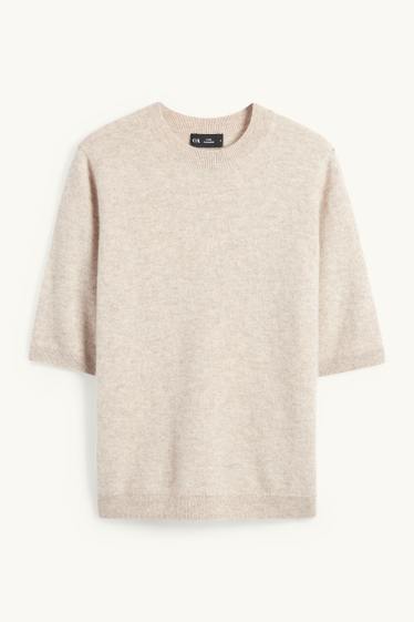 Mujer - Jersey de punto de cachemir - manga corta - beige claro