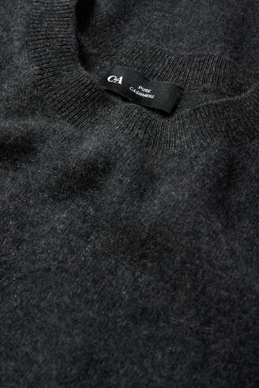 Dámské - Pletený kašmírový svetr - s krátkým rukávem - tmavošedá