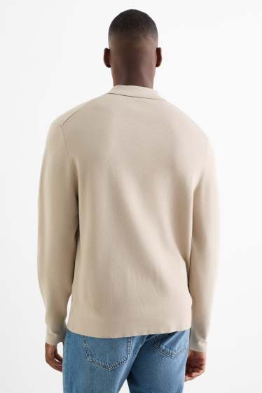 Uomo - Polo a maniche lunghe - lavorata a maglia - beige