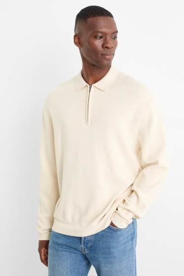Home - Polo de mànigues llargues - de punt - blanc trencat