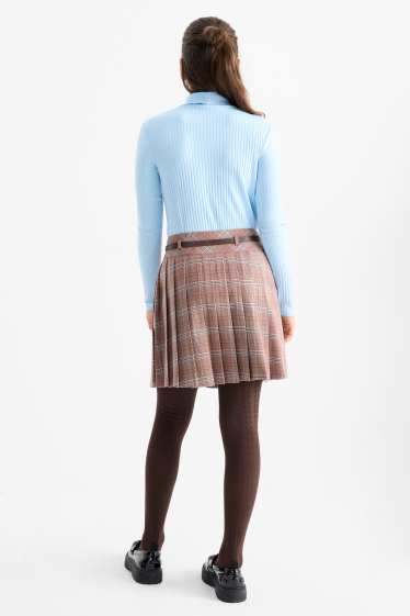 Enfants filles - Ensemble - jupe avec ceinture et collants - 3 pièces - marron