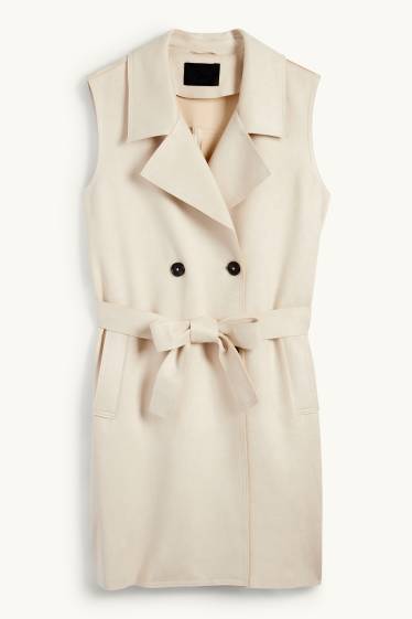 Mujer - Chaleco largo - regular fit - antelina - beige claro