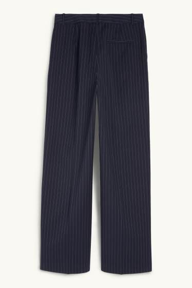 Dámské - Business kalhoty - high waist - relaxed fit - s úzkými proužky - tmavomodrá