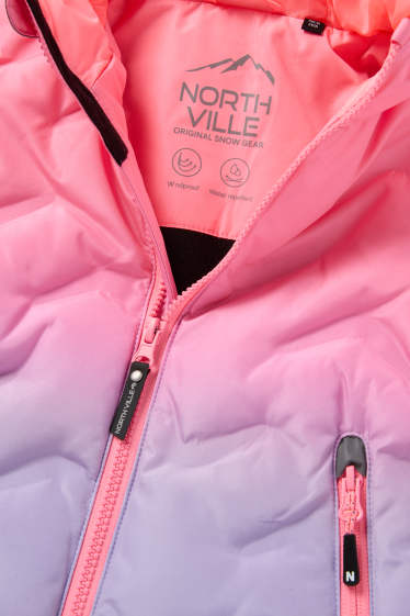 Kinderen: meisjes - Ski-jas met capuchon - waterafstotend - met patroon - roze