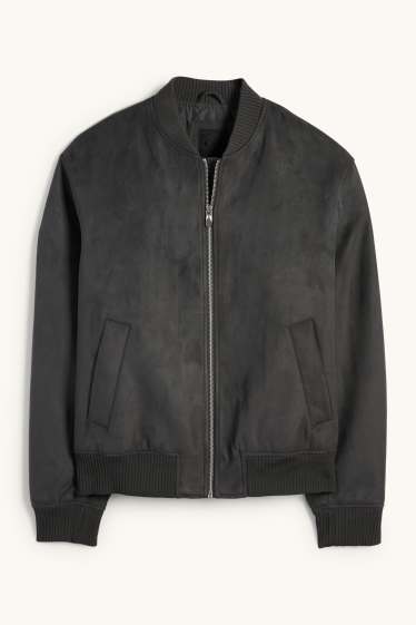 Heren - Bomberjack - imitatiesuède - donkergrijs