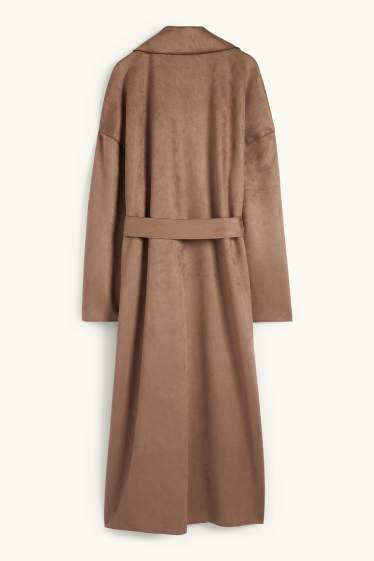 Damen - Trenchcoat - Velourslederimitat - braun