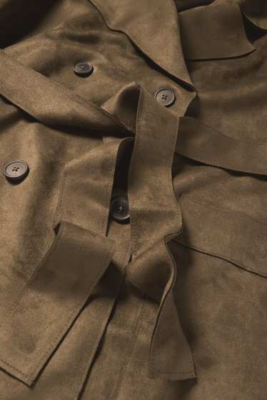 Damen - Trenchcoat - Velourslederimitat - khaki