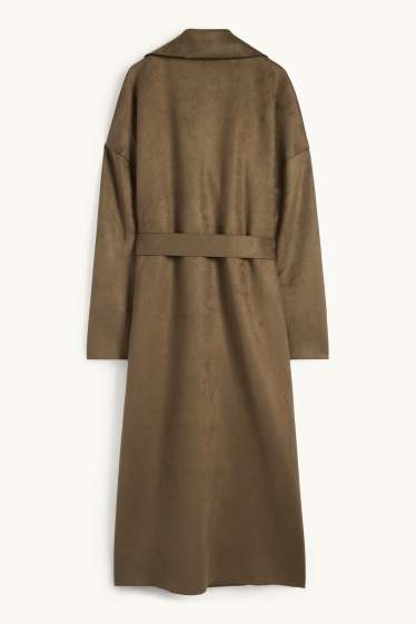 Damen - Trenchcoat - Velourslederimitat - khaki