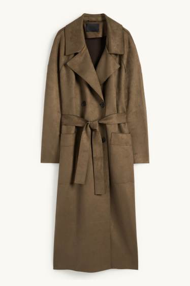 Damen - Trenchcoat - Velourslederimitat - khaki