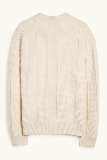Hommes - Pull - finition texturée - blanc crème