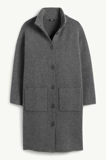 Dames - Lang gebreid vest - donkergrijs