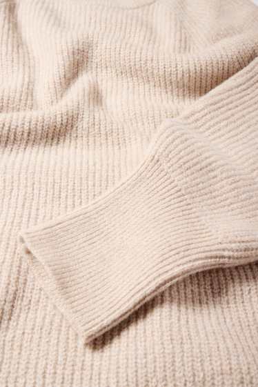 Women - Knitted dress - ribbed - light beige