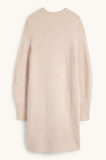 Women - Knitted dress - ribbed - light beige