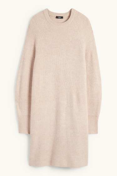 Women - Knitted dress - ribbed - light beige