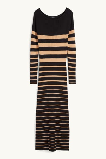 Femmes - Robe en maille - finition côtelée - à rayures - noir / beige