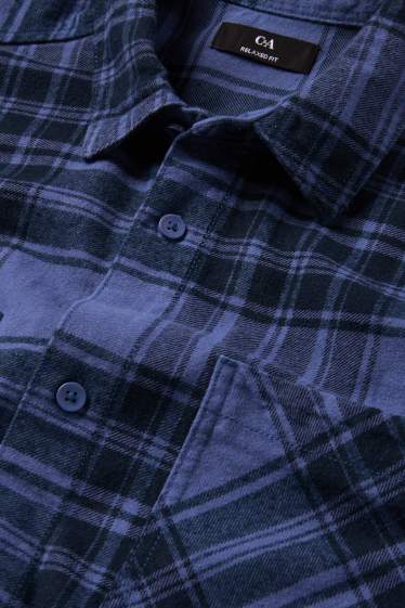 Hommes - Chemise - relaxed fit - col kent - à carreaux - bleu foncé