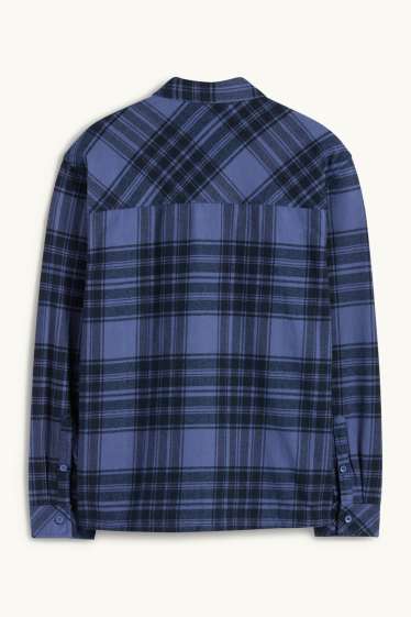 Hommes - Chemise - relaxed fit - col kent - à carreaux - bleu foncé