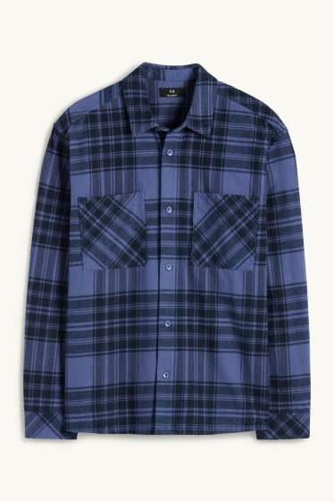 Hommes - Chemise - relaxed fit - col kent - à carreaux - bleu foncé