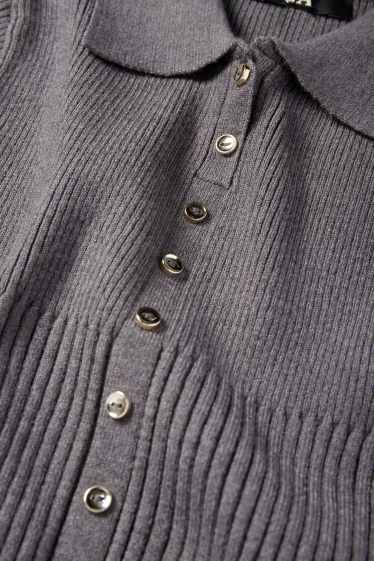 Women - Jumper - ribbed - gray