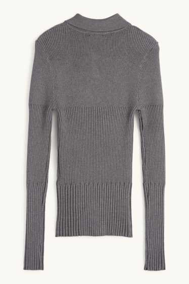 Women - Jumper - ribbed - gray