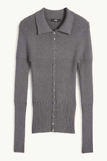 Women - Jumper - ribbed - gray