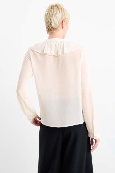 Damen - Bluse mit V-Ausschnitt - cremeweiß