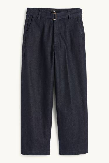 Femmes - Barrel jean à ceinture - high waist - jean bleu foncé