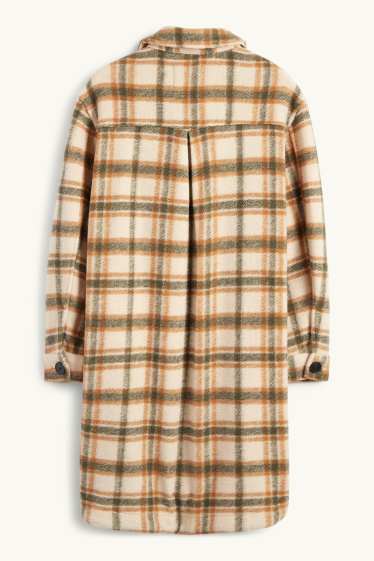 Damen - Strick-Mantel - kariert - hellbeige