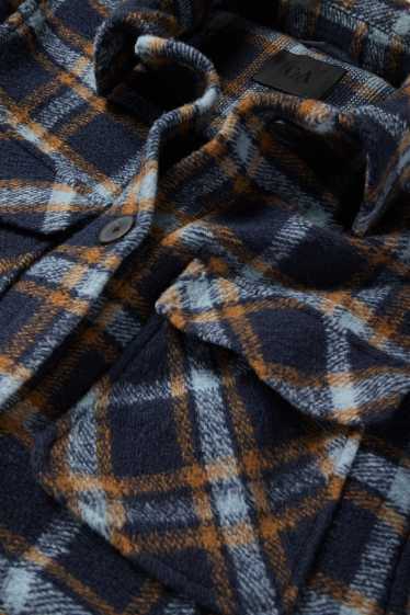 Women - Knitted coat - check - dark blue