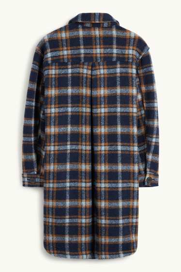 Women - Knitted coat - check - dark blue