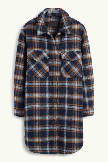 Women - Knitted coat - check - dark blue