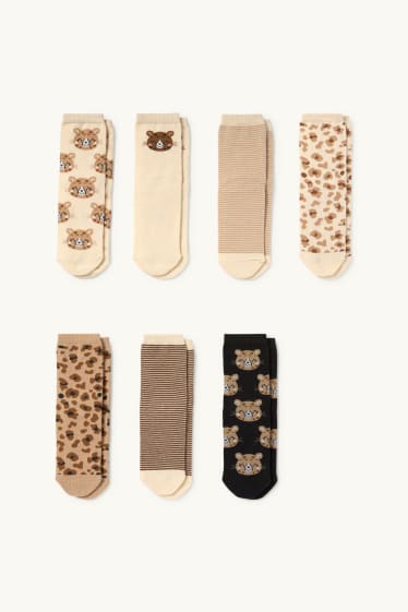 Children Girls - Multipack of 7 - leopard - socks with motif - beige