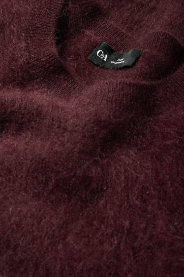 Femmes - Pull de maille en cachemire - manches courtes - bordeaux