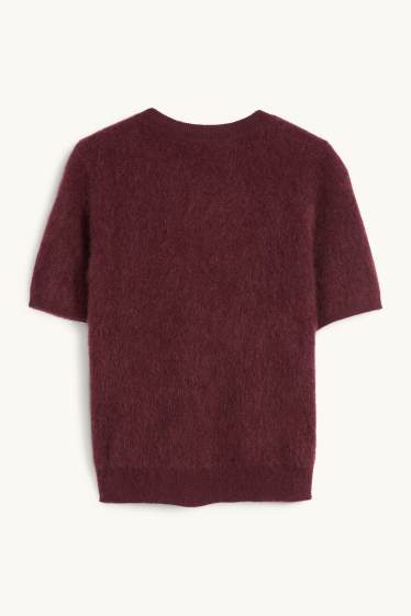 Femmes - Pull de maille en cachemire - manches courtes - bordeaux