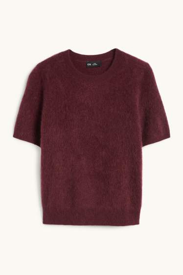 Femmes - Pull de maille en cachemire - manches courtes - bordeaux