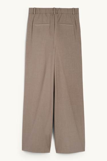 Women - Business trousers - mid-rise waist - wide leg - brown