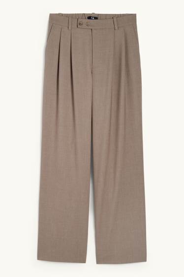 Women - Business trousers - mid-rise waist - wide leg - brown