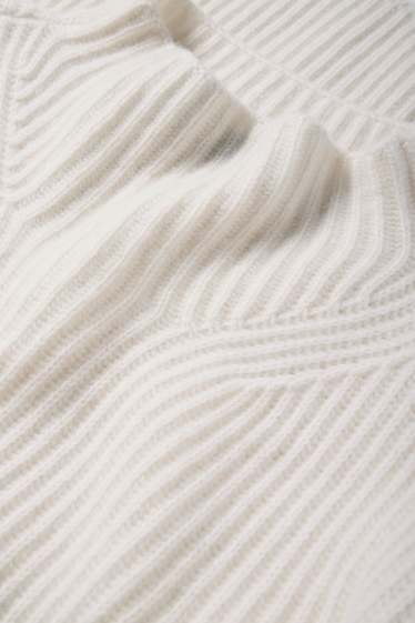 Femmes - Pull en cachemire - finition côtelée - blanc crème
