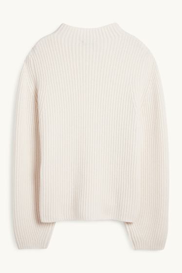 Femmes - Pull en cachemire - finition côtelée - blanc crème
