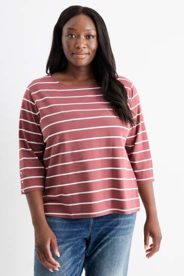 Women - Long sleeve top - striped - bordeaux