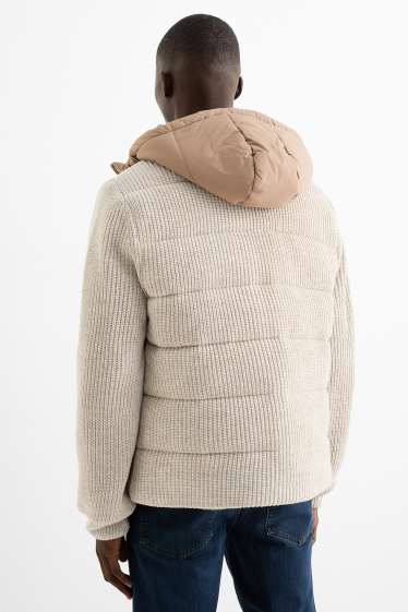 Men - Quilted jacket with hood - light beige