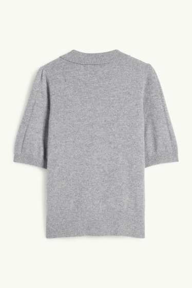 Damen - Kaschmir-Strickpullover - kurzarm - grau