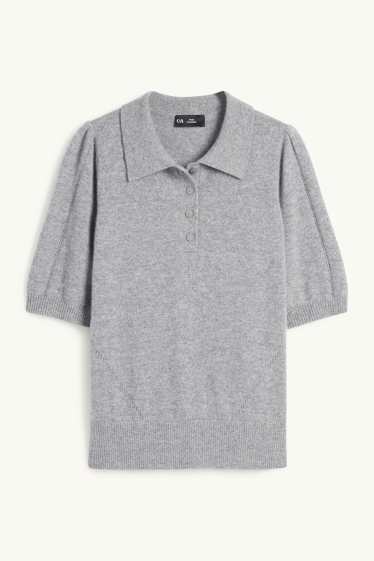 Damen - Kaschmir-Strickpullover - kurzarm - grau