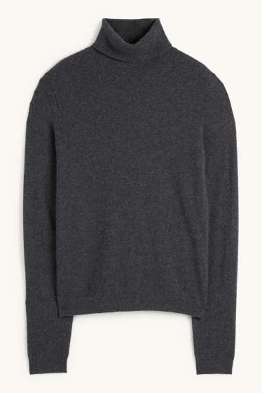 Women - Cashmere polo neck jumper - dark gray