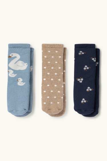Baby Girls - Multipack of 3 - swan - non-slip baby socks with motif - blue