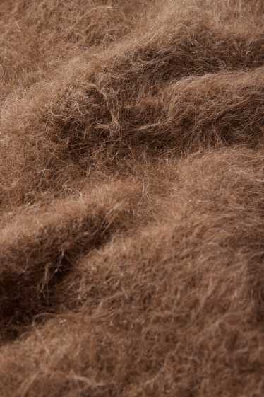 Dámské - Pletený svetr - s krátkým rukávem - směs alpakové vlny - hnědá