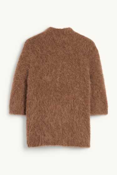 Dámské - Pletený svetr - s krátkým rukávem - směs alpakové vlny - hnědá