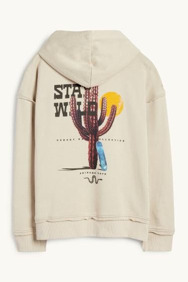 Children Boys - Skateboard and cactus - hoodie - beige