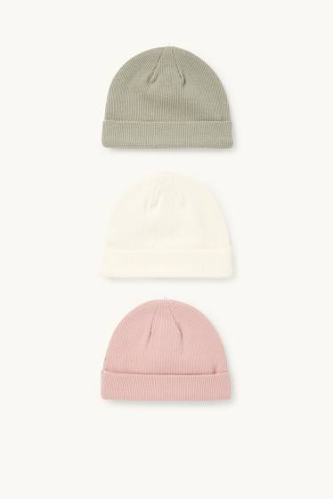 Unisex - Multipack of 3 - baby hat - ribbed - rose